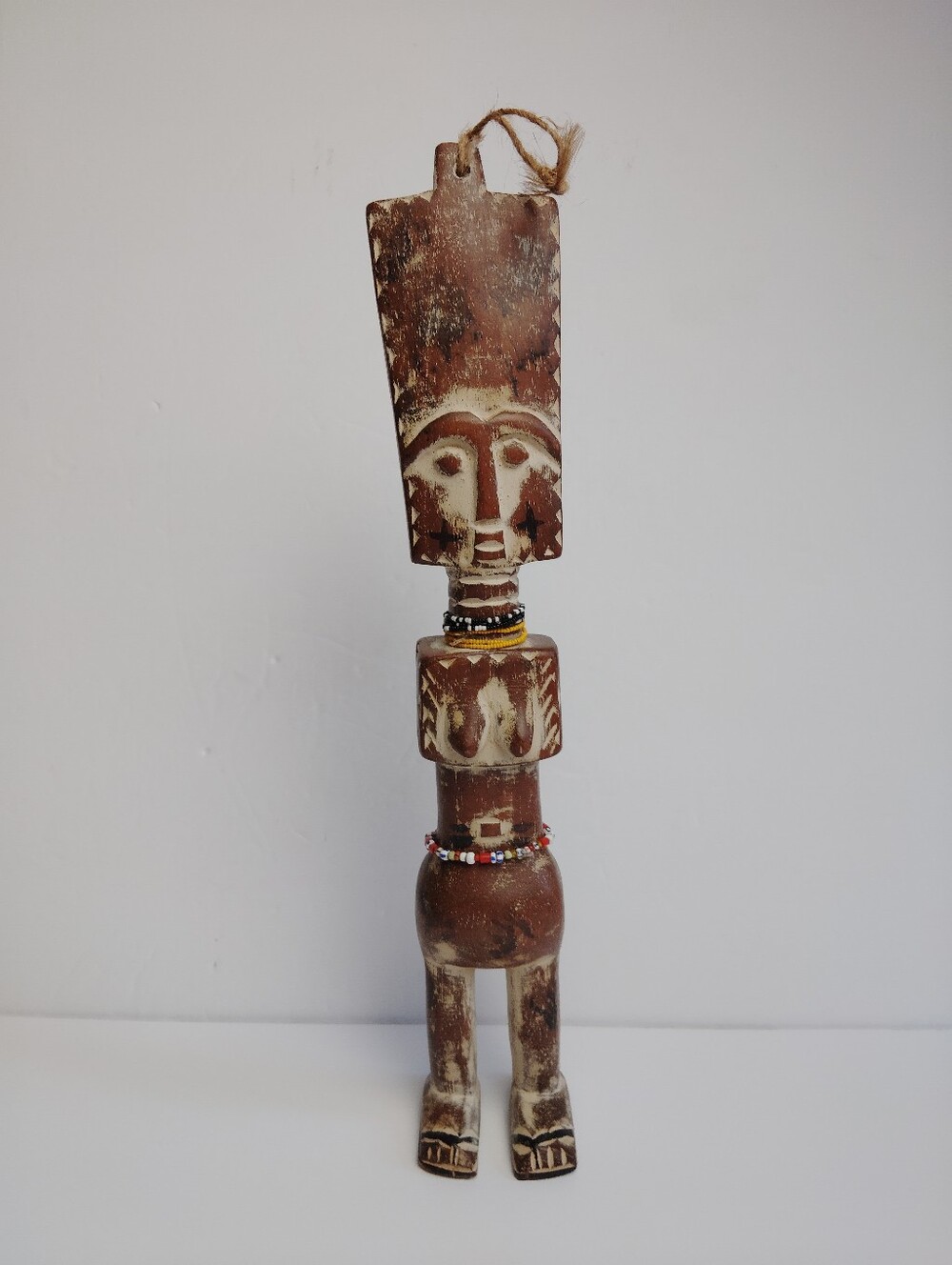 Akua'ba Fertility Doll Figure 12" Hand Carved Wood Beaded ~ Ghana Africa